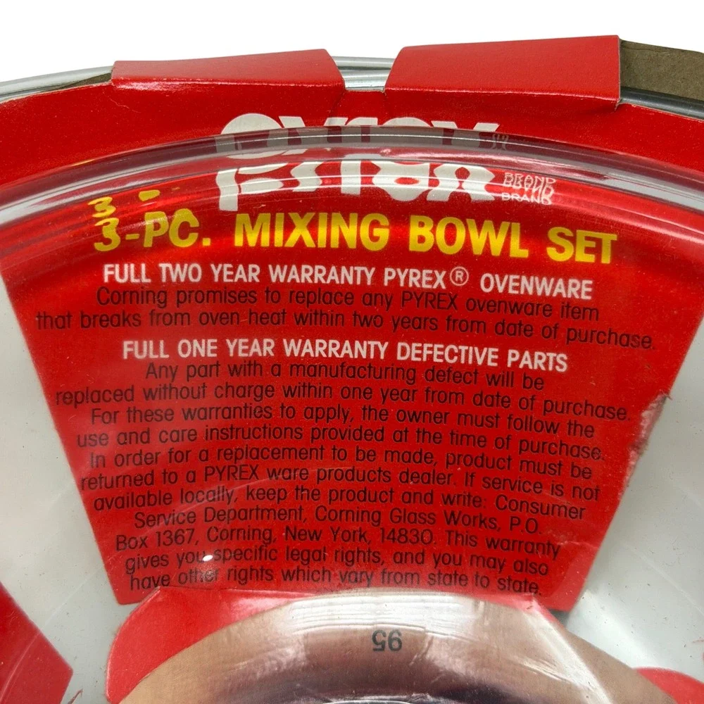 Vintage Pyrex 3 Pc Clear‎ Glass Mixing Bowl Set 1Qt 1.5Qt 2.5Qt Corning